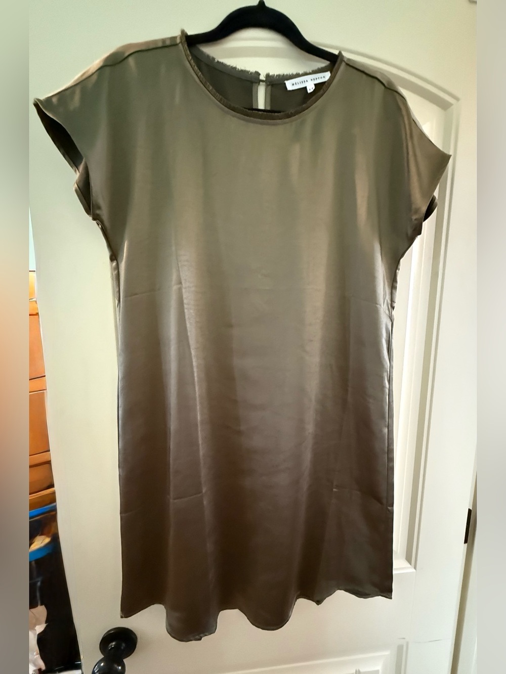 MELISSA NEPTON Olive Satin Cap-Sleeve Shift Tunic